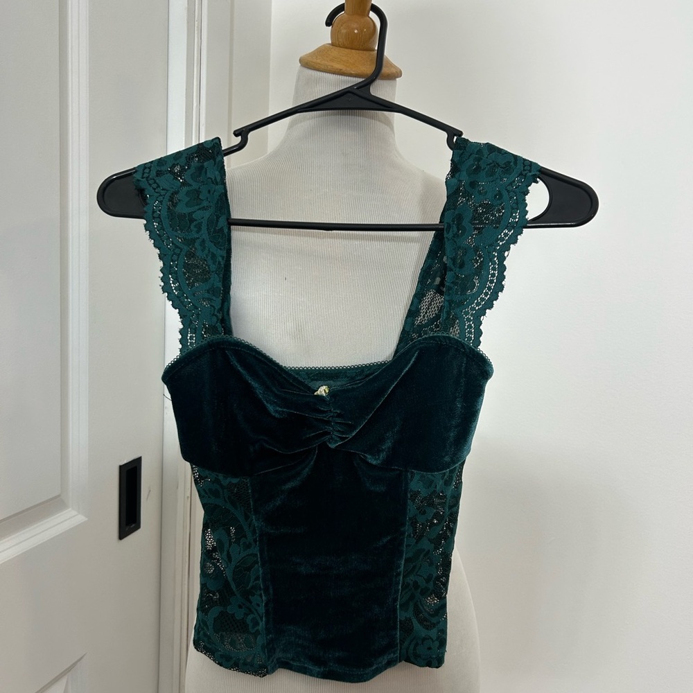 URBAN OUTFITTERS Kimchi Blue Teal Velvet Lace Bustier Camisole